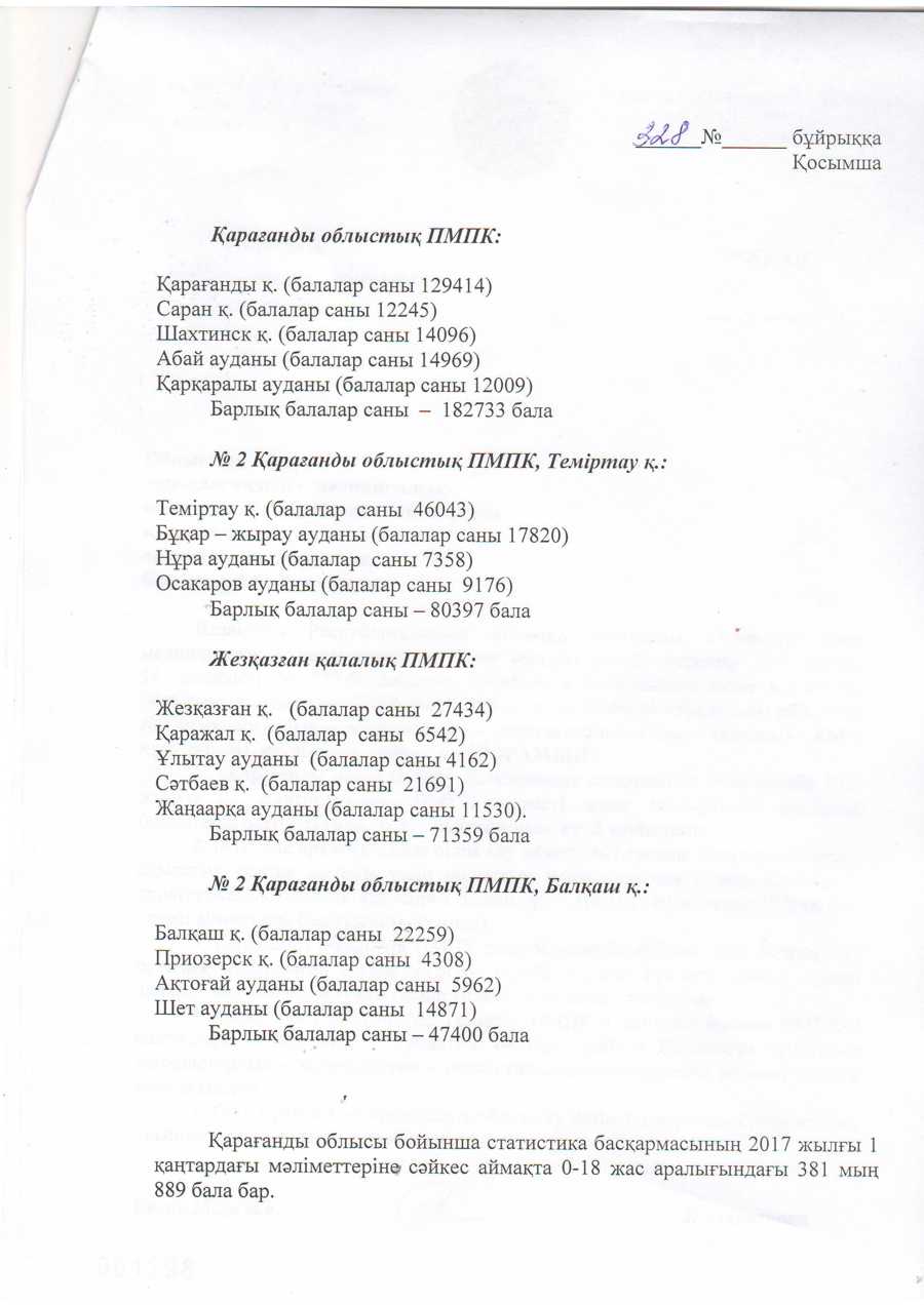 Приказ Управления образования Карагандинской области № 328  -2017 год - часть 2